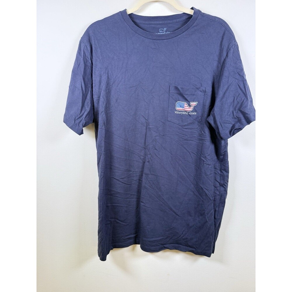Vineyard Vines Men's Blue Crew Neck Pocket Logo Knit T-Shirt Cotton M American